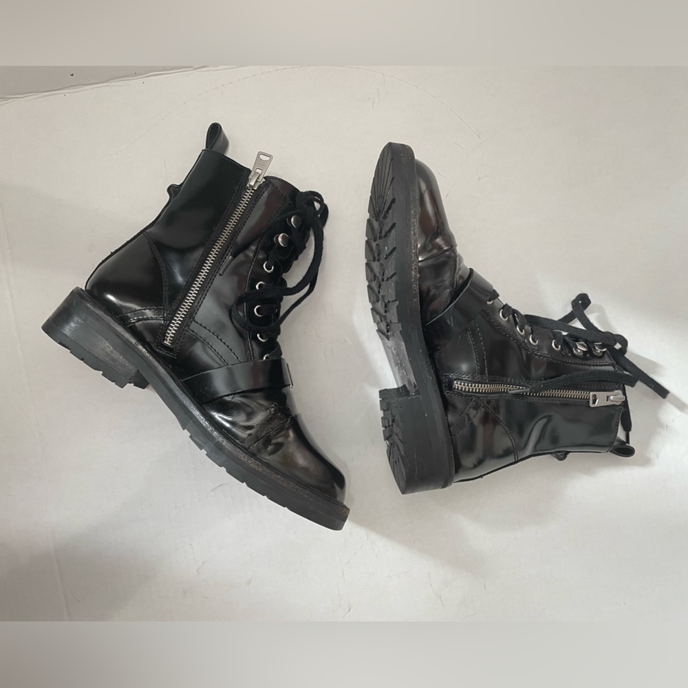 All Saints Black Combat Boots with Zipper Detail